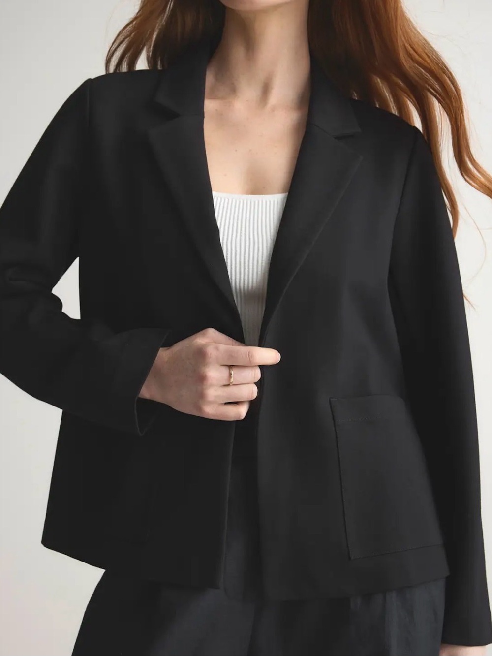 Quince Black Women's Open-Front Boxy Blazer Jacket - Picture 3 of 8